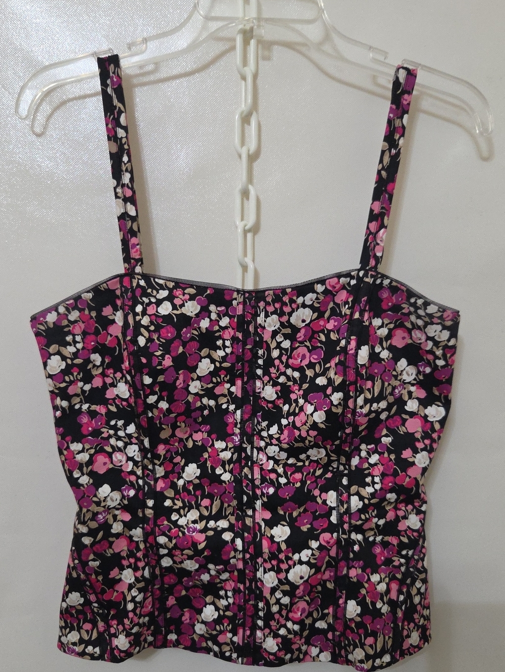 White House Black Market Floral Bustier Corset Top Pink/White on Black - Size 8